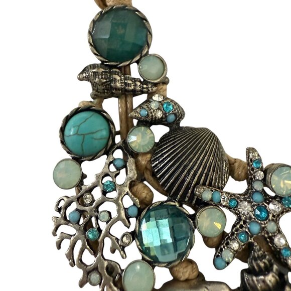 St. Thomas Nautical Themed Necklace Shells Starfish Turquoise Accents Adjustable - Picture 6 of 9